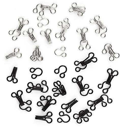Bignc 192 Set Sewing Hooks and Eyes Closure for Braï¼ŒClothing and Pants, 4 Sizes (Silver and Black)