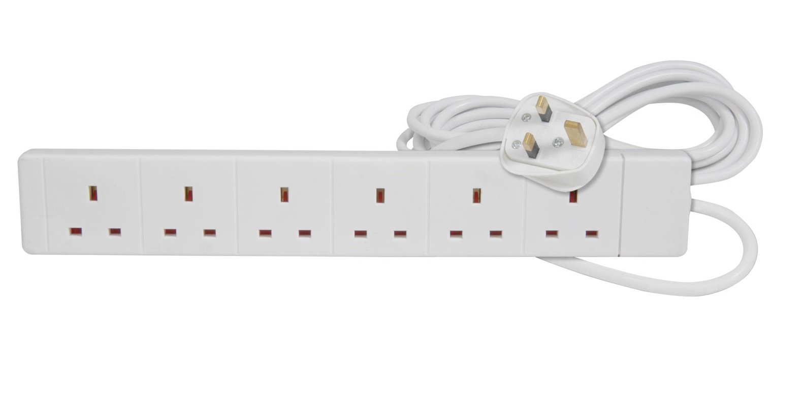 pro elec 6 Way Gang Power Mains Extension Lead 10M Metre Cable British Approved 13A Amps - White