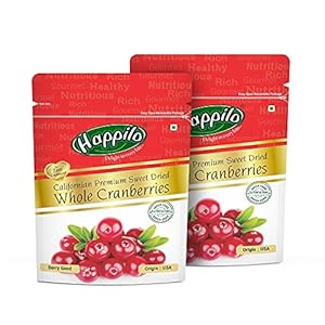 Happilo Premium Californian Whole Cranberries Dried & Sweet Pouch 200 g (Pack of 2) | All Natural Dried Cranberries…