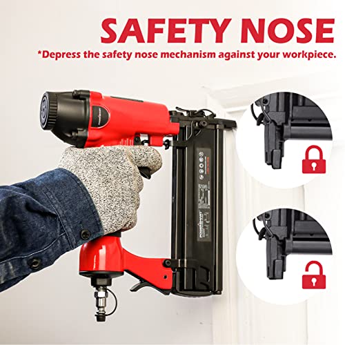 Pneumatic Brad Nailer, POWERSMART 2 in 1 Nail Gun and Crown Stapler