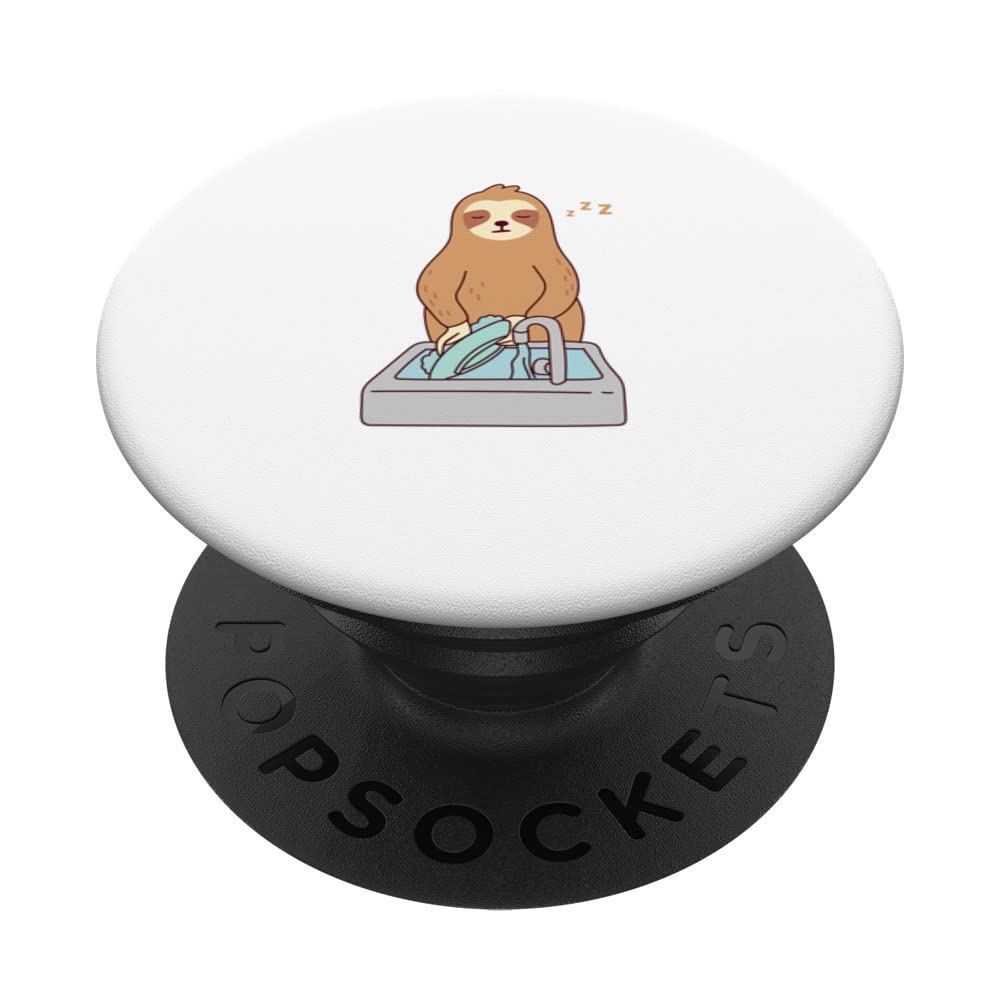 Cute Sloth Dishwashing Sleeping Tired Lazy PopSockets Swappable PopGrip