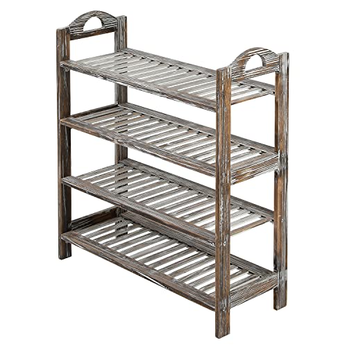 MyGift Torched Solid Wood Entryway Shoe Rack for Entryway, Closet Shoe