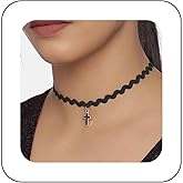 YienDoo Gothic Black Velvet Choker Necklace Vintage Black Cross Pendant Punk Leather Wave Short Clavicle Necklace Statement Suede Necklace Jewelry for Women