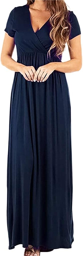 MiuBond Maternity Dress Women Short Sleeve Maxi Dress