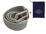 Modeway Men's&Women's Elastic Fabric Woven Stretch Belt Leather Inlay With Silver Buckle