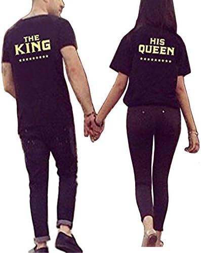 Ezfun The King and His Queen Black Couple T-Shirt Round Neck Shortsleeve Couple Shirt