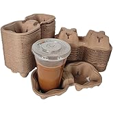 Disposable 2 Cup Drink Carrier Trays, Biodegradable Pulp Fiber Coffee Carry Tray, Compostable No Spill Drink Cup Holder for Hot Cold Beverages, Car, Food Delivery, Restaurants and Cafes Shop (50 Pack)