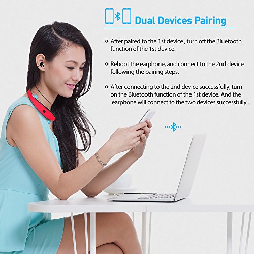 Bluetooth Headset, Bluetooth Headphones SX991-LBell Wireless Neckband Design with Foldable Retractable Headset for X/ 8/7 Plus Samsung Galaxy S8 Note 8 and Other Bluetooth Enabled Devices - Thumbnail 4