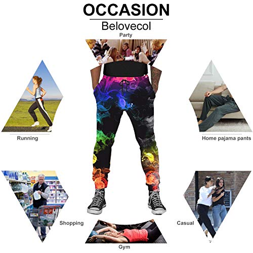 Belovecol Mens Womens Sweatpants Colorful Smoke Graphic Joggers Pants Casual Track Trousers with Elastic Waist Drawstring M - Thumbnail 7