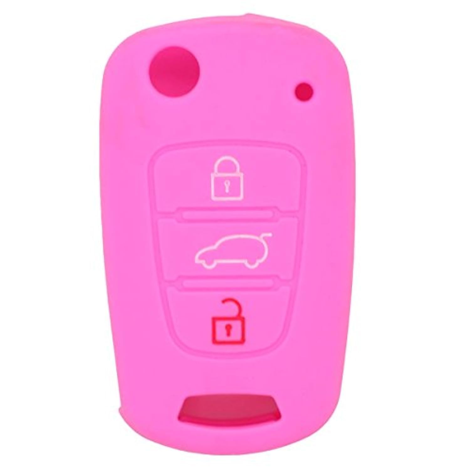 BROVACS Silicone Cover Protector Case Holder Skin Jacket Compatible with HYUNDAI KIA 3 Button Flip Remote Key Fob CV9100 Pink