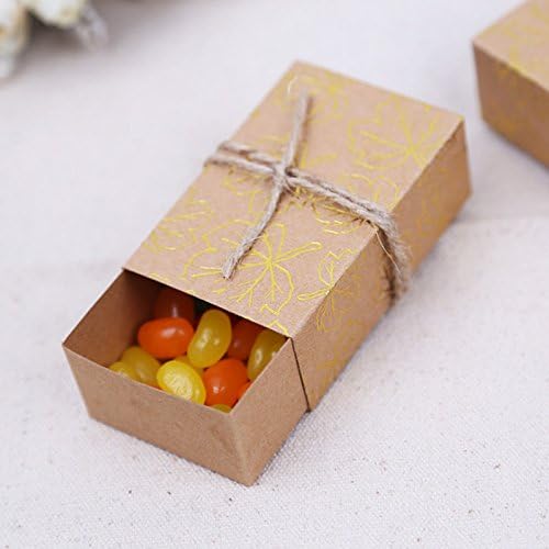 8*5*3cm Bronzing Retro Maple Leaf Kraft Paper Candy Box with Strings Home Party Favor Wedding Baby Shower Birthday Gift Box for Guest (36pcs)