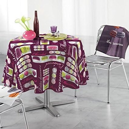 THE LAVENDER, FRENCH MACARON PRUNE TABLECLOTH, 68" ROUND, POLYESTER 100% WASHABLE