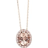 GNG 10k Rose Gold Diamond Morganite Halo style Pendant Necklace, 18" (morganite)