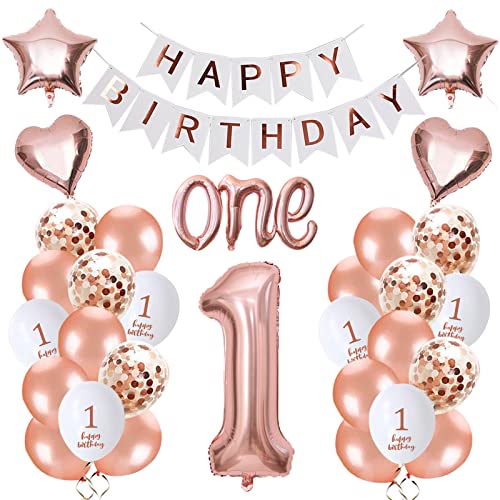 DIWULI Palloncini Per Compleanno 1 Anno: Set Ballerina Rosa Con Numero 1 E Stelle, XXL