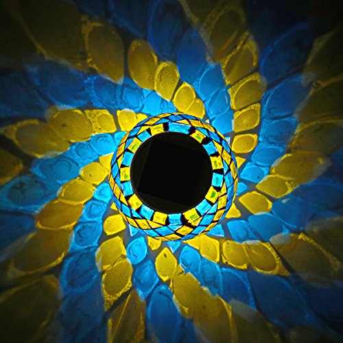 Christmas Solar Garden Table Light Mosaic Glass Ball Light with Color Changing Waterproof Outdoor Light Decorations for Christmas Halloween Decarations ,Outdoor Lawn (Yellow+Blue)