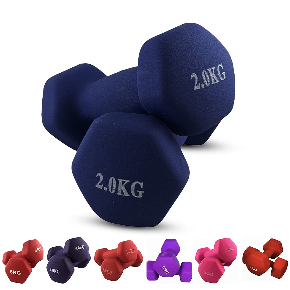 JIM Pair of 2 x 2 kg Hex Neoprene Dumbbells