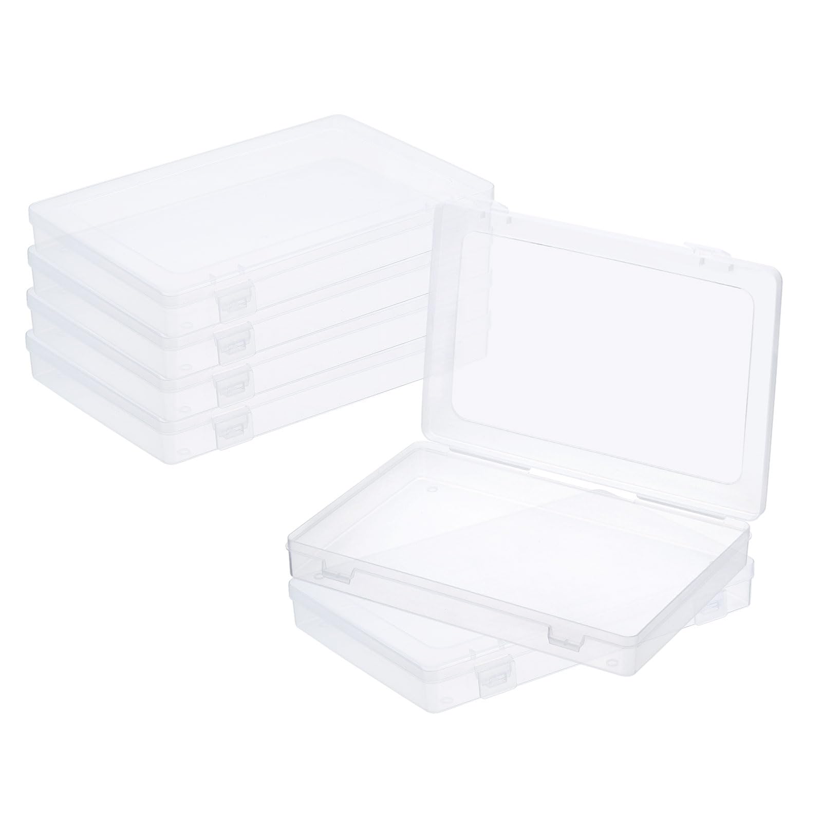 PATIKIL 9x6x1.2inch Clear Storage Box with Hinged Lid, 6Pack Plastic Stackable Rectangle Organizer Container for Beads Jewelry Small Items Art Craft Projects