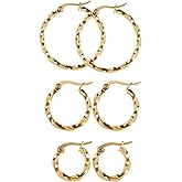 Pargleev 3 Pairs Twisted Stainless Steel Hoop Earrings Set for Women 14K Gold Plated Lightweight Dangle Earrings Silver Gold