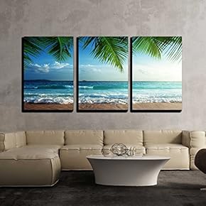 Sunset on Seychelles Beach - Canvas Art Wall Art - 16"x24"x3 Panels