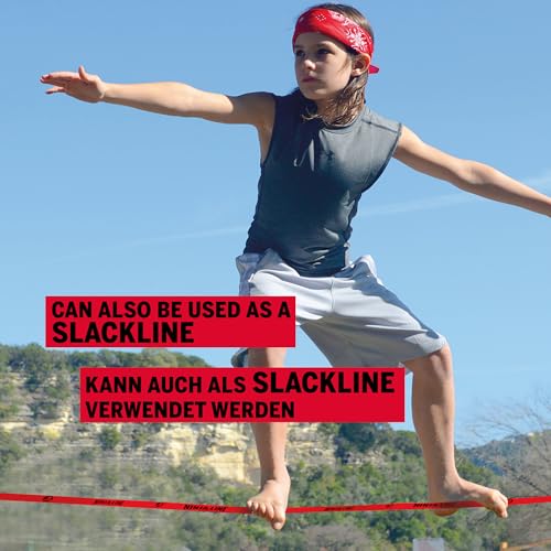 Slackers NinjaLine 11m Starter Set | Complete Kit with 7 Hanging Obstacles | Includes Slackline, Ratchet and Carry Bag | Suitable for Children 5 Years Old