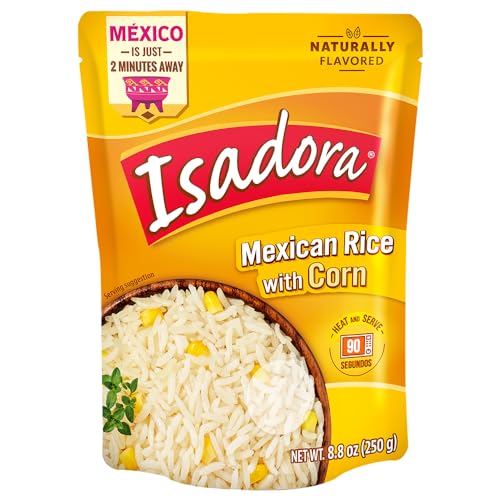 ISADORA PRE-COOKED MICROWAVE MEXICAN RICE WITH CORN, READY-TO-EAT, NO REFRIGERATION, HEAT AND EAT FLAVORED RICE, NON_GMO, MEXICAN FOOD, 8.8 OZ, 1 PACK