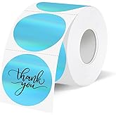 YEGAWEN 1.5" Holographic Direct Thermal Label Stickers, Round Printable Rainbow Glitter Thermal Printer Sticker Labels for Gift Wrapping, Self-Adhesive DIY Custom Logo Design- Blue