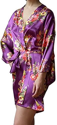 SYLYLJ Women's Satin Floral Short Kimono Robes for Bride and Bridesmaid Wedding Party Robes Nursing Gown