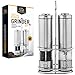Salt and Pepper Grinder Set - Electric Shakers with Automatic Light Plus Ceramic Rotor and Stainless Steel Body - Adjustable from Coarse to Fine - One-Handed Operation - Stand Included