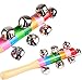 Ruikey Wood Rhythm Bells Stick Kids Rainbow Gift Musical Instrument Baby Hand Shaker Bell Jingle Ring Cartoon Music Toy Baby Rattle Toys