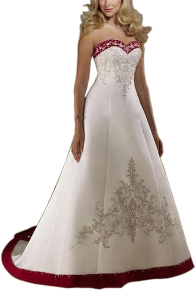 Rudina Vestido De Novia De Color Blanco Y Rojo Con Corse De Saten Sin Tirantes Rojo 18 Mas Amazon Es Ropa Y Accesorios