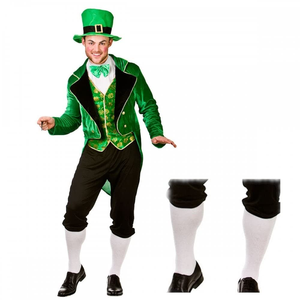 A2ZFD Adult Mens Deluxe Leprechaun + Under The Knee Socks Fancy Dress Costume (Large (44" Chest))