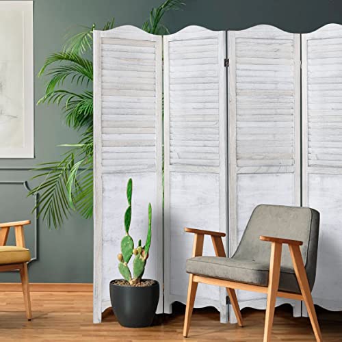 5.6FT Folding Room Divider With Shelves – 6-Panel Privacy Screen, White, No Assembly Needed