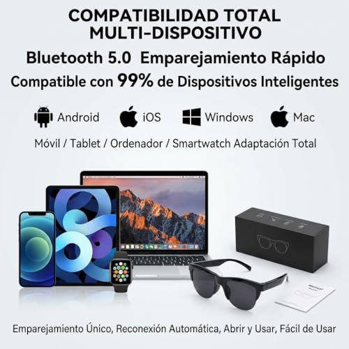 Genérico AI Smart Glasses, AI Smart Translation Glasses, Real Time Translation, Takes Care of Various Languages, Music and Hands-Free Calls, Use for Meetings and Travel