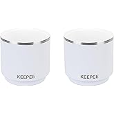 KEEPEE 4 oz Stackable Cup, Vacuum Insulated Espresso Coffee Cup with Ceramic Coating, Stainless Steel, 2 Pack, White