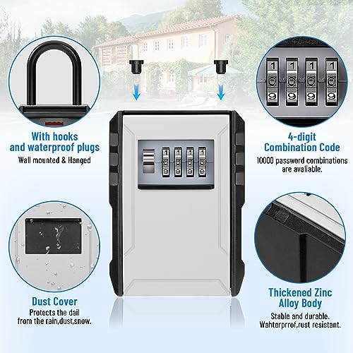 NEWIROVE Key Safe Large Key Box with Hook Waterproof Key Safe for Home, School, House for Rent, Grey