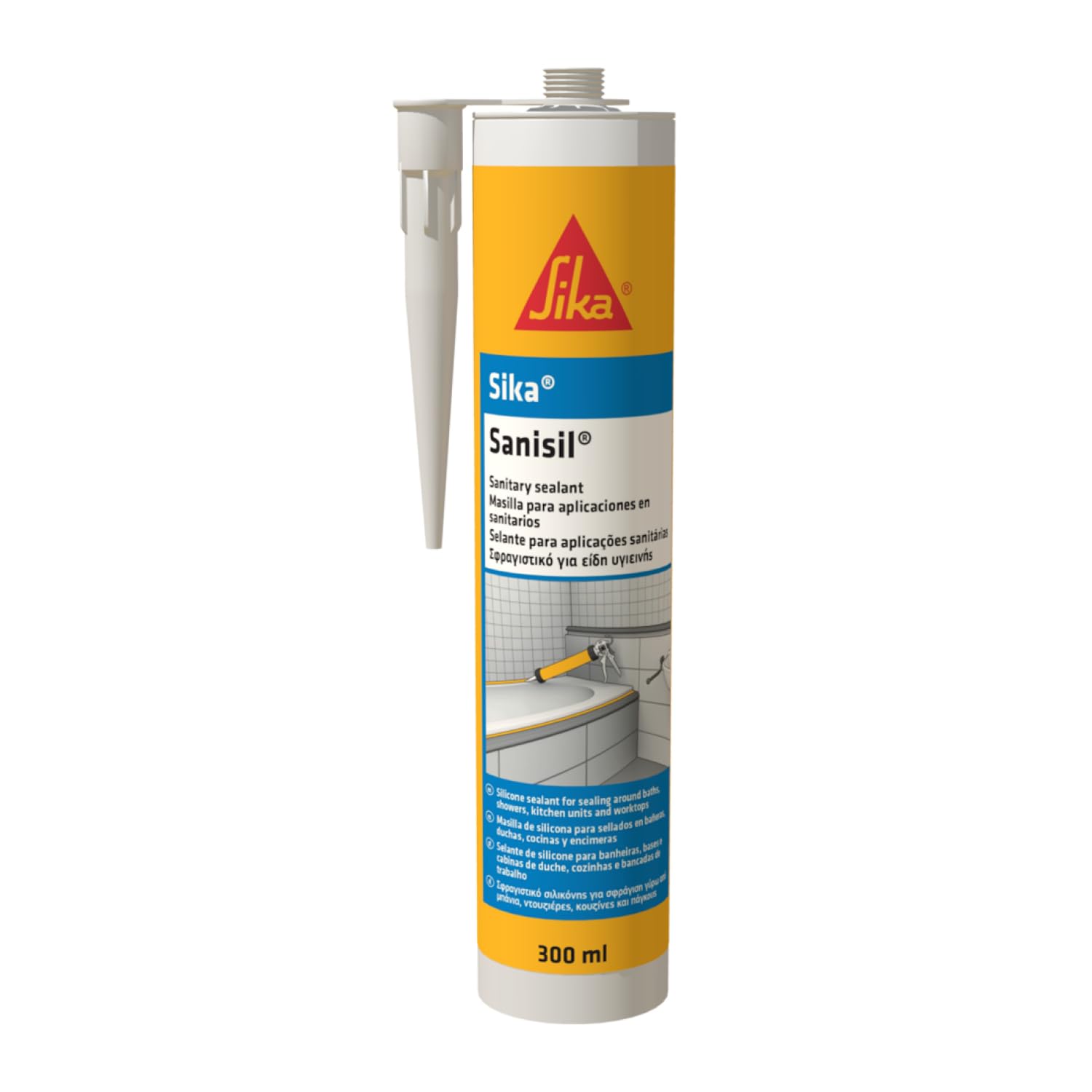 Sika Sanisil Silicone Sealant – Suitable for Sanitary Applications – Anti Mould – Quick Curing – Solvent-Free – White – 300ml