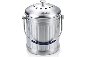 Abakoo Compost Bin 1.8 Gallon Stainless Steel - Abakoo 304 Stainless Steel Kitchen Composter - 2 Charcoal Filter, Indoor Countertop Kitchen Recycling Bin Pail