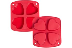 Webake Silicone Heart Mold Heart Shaped Small Cake Pans Muffin Cupcake Mold Tray for Valentine Day Baking, Jelly Pudding Jello Soap Bath Bombs 4 Cavity, 2 Pack