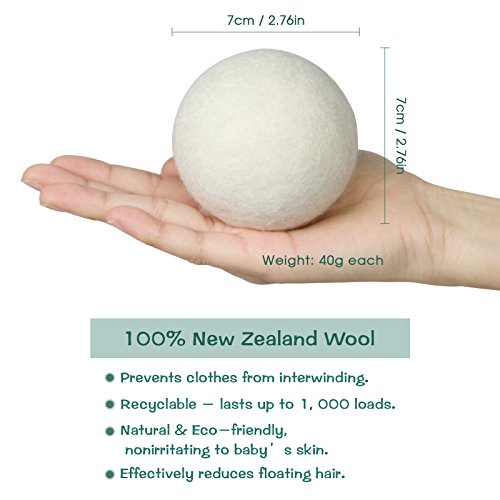 Becko 100% Imported New Zealand Eco-friendly Solid Wool Dryer Balls, Recyclable Natural Fabric Softener Agent, Anti-static & Anti-winding & Time-saving. Each package includes 6 balls