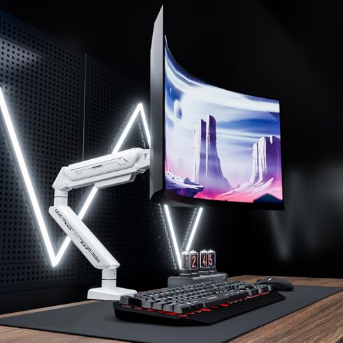 ETHU Single Monitor Arm, Adjustable Gas Spring Monitor Stand for 13-32 inch Monitor up to 9kg, Full Motion Computer Monitor Mount, LED/LCD Display Arm with VESA Pattern 75x75/100x100 Single Arm White