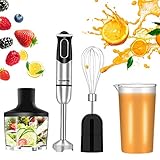 GURMORE Hand Blender, 4-in-1 500W 8 Speeds Immersion Hand Blender Set – Includes Food Chopper, Egg Whisk, And BPA-Free Beaker - Black
