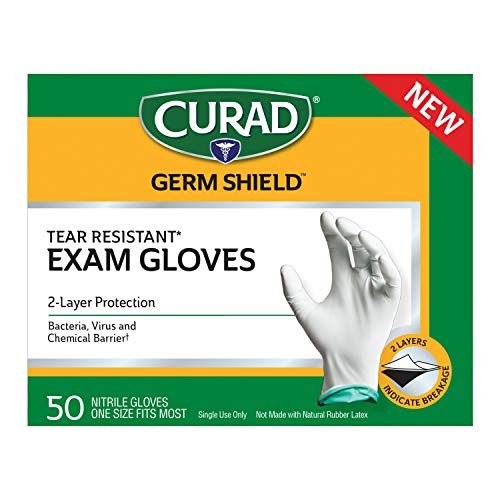 image for CURAD Germ Shield Nitrile Exam Gloves, Disposable Gloves are Tear Resi