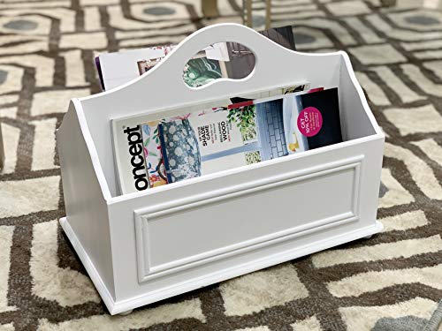 Designstyles Two Pocket Magazine Holder - White Standing Durable Wooden Storage Basket for Books, Newspapers, Files, and Folders - Stylish Look for Any Room