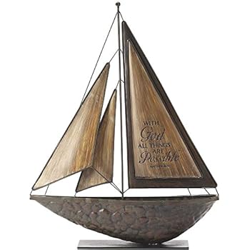 Dicksons with God All Things Possible Brown 16 x 14 Metal and Resin Stone Table Top Sailboat Figurine