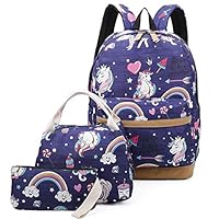 Gimay Girls School Backpack Unicorn Teens Bookbag Set Kids bag School Laptop Backpack with Lunch Box Purse(Deep Blue)