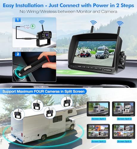 URVOLAX Truck Reversing Camera Wireless with AI Detection: Wireless Camera with 7 Inch 1080P FHD Monitor for Motorhome Caravan Trailer - Wireless System with Beep Alarm Loop Recording Zoom Function Night Vision