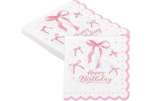 Pink Bow Birthday Napkins for Party Coquette Birthday Decoration for Women Girls Bridal Shower Wedding Bachelorette Party Sup