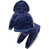 Kids Tales Boys Girls 2Pcs Velvet Hooded Tracksuit Toddler Kids Fleece Hoody Top + Sweatpants Sweatsuit Outfits Set
