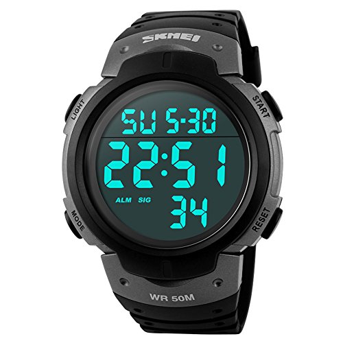 Men's LED Screen Digital Sports Watch Large Face and Waterproof Casual Backlight Watch Titanium Tone Jelercy