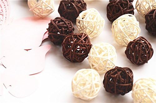 20PCS Mixed Brown White Wicker Rattan Ball Wedding Christmas Party Hanging Decoration Nursery Mobiles (White & Brown)